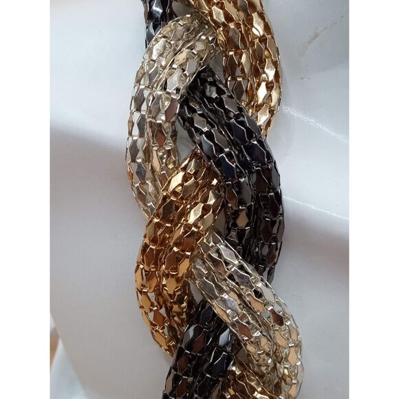 Mesh Chain Silver Gold Tone Black Adjustable Braided Vintage Necklace - Picture 5 of 7